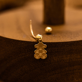 韩国纯10k金黄金耳钉女 刻花小熊螺纹螺丝耳饰通体k金不褪色