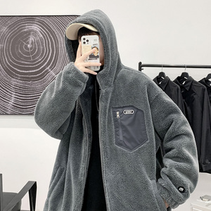 EECOOL冬装羊羔绒外套青少年男加绒加厚夹克棉衣休闲港风棉服上衣