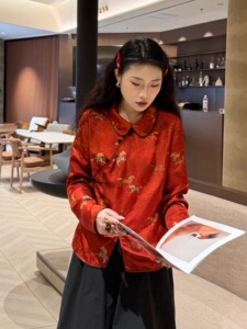 2026早春高端定制50真丝彩金织小马上衣女轻奢品质新中式娃娃领
