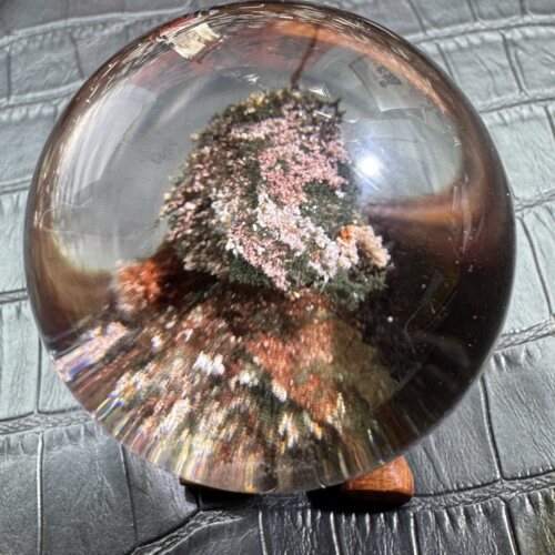 天然四季幽灵水晶球摆件直径45.7毫米绿幽灵花幽灵水晶球