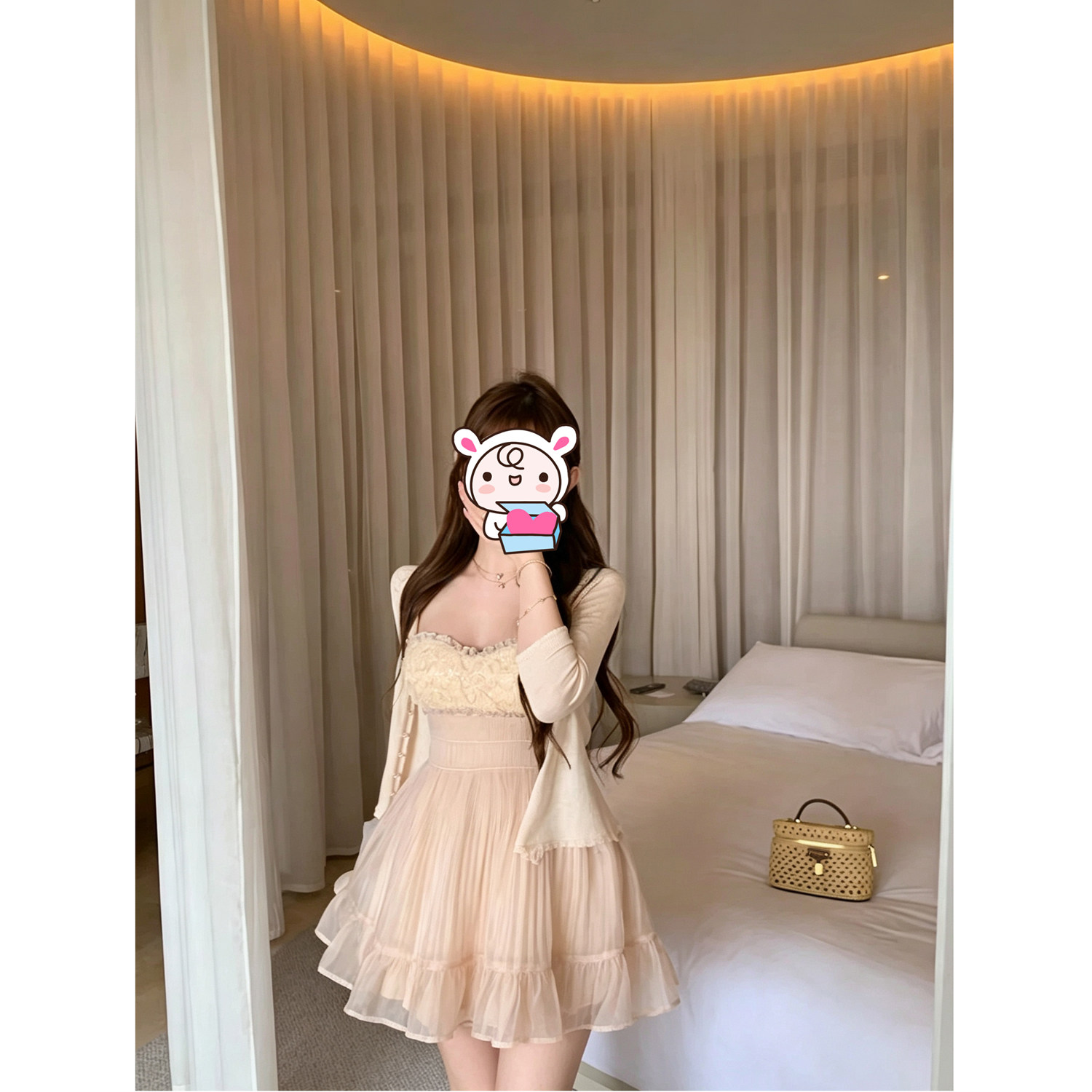Liruka 梦霓琦裳 重工珠片薄纱吊带连衣裙女春夏收腰A字短裙
