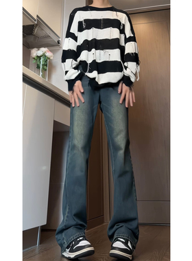 高个子加长微喇牛仔裤男115cm秋冬加绒vibe修身直筒长裤190拖地裤