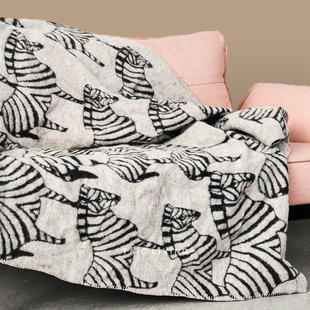 瑞典KLIPPAN粗羊毛纺织毛毯黑白斑马双面沙发毯子加厚冬午睡盖毯