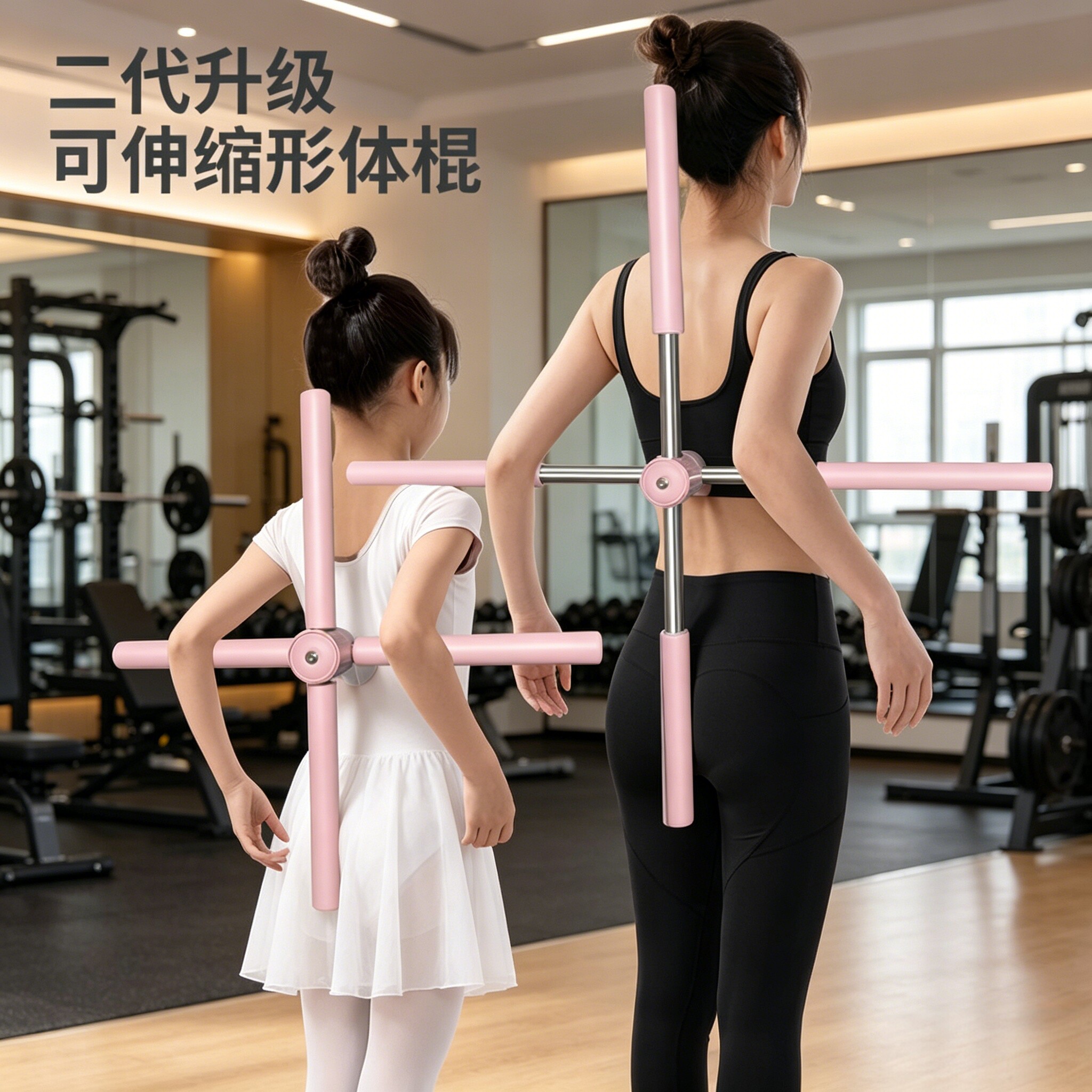 可伸缩长短形体棍瑜伽开肩背驼背十字架体态矫正器美背棒体型训练