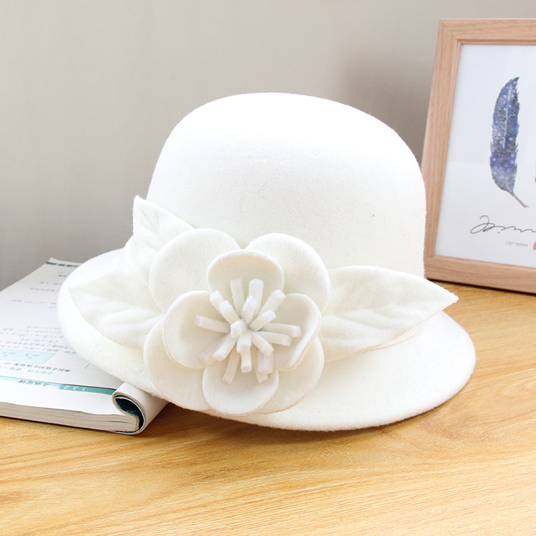 新款花朵帽子女士日系复古圆顶百搭盆帽秋冬小沿中老年羊毛呢礼帽,服饰配件/皮带/帽子/围巾,帽子,淘宝优惠券,粉丝福利购,淘宝优惠卷