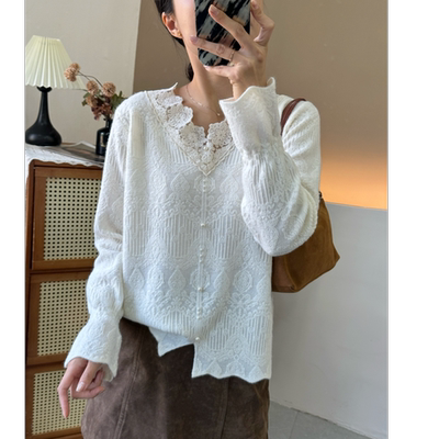 无品牌宽松型极简风长袖蕾丝