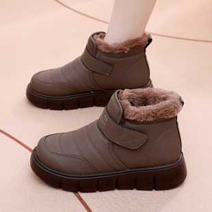 女防水皮面雪地靴保暖防滑一脚蹬妈妈靴子 老北京棉鞋 2025冬季 新款