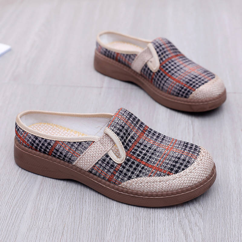 老北京休闲平跟圆头拖鞋透气布鞋