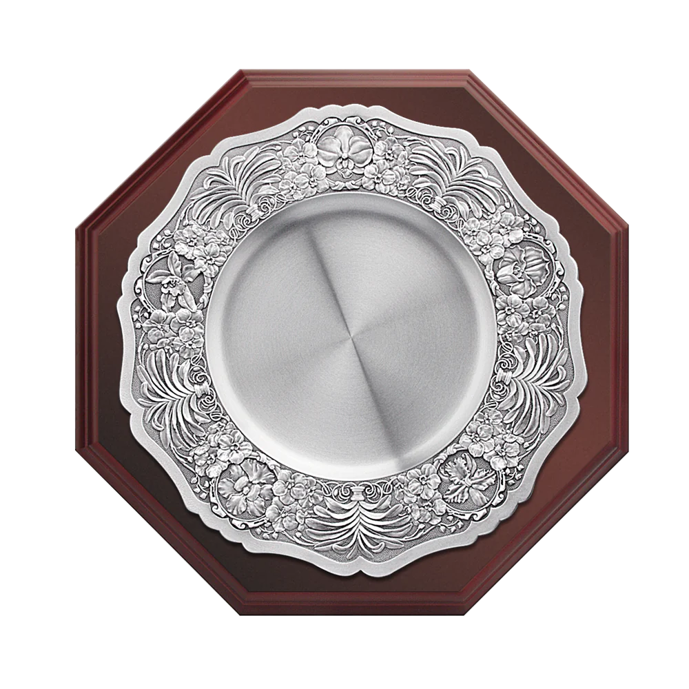 马来西亚进口锡器tumasek pewter大马锡带木托锡盘纪念logo8287w1