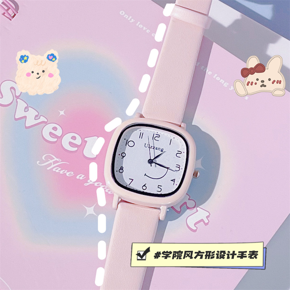 儿童电子手表女孩方形小众设计小学生初高生女童只看时间静音考试