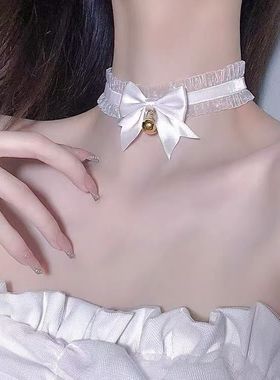 白色蕾丝蝴蝶结锁骨链