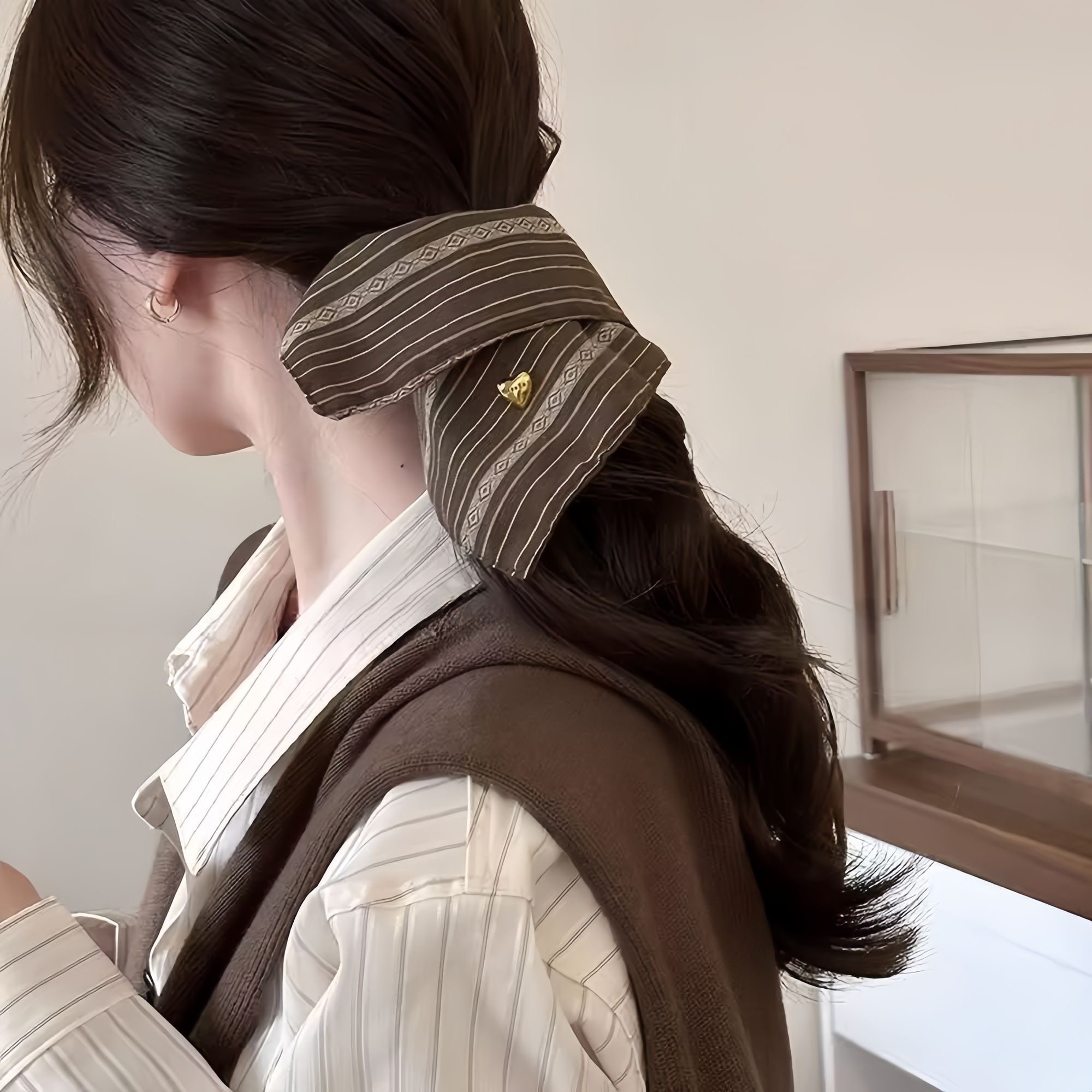 法式复古条纹方形大肠圈发绳