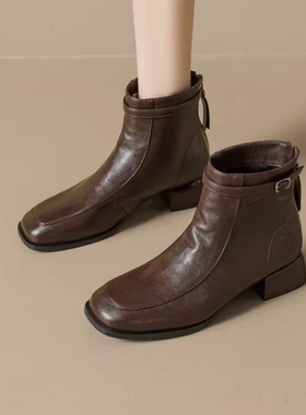 专柜商场撤柜断码女鞋低跟粗跟方头时尚洋气时装短靴女Z381911-2A