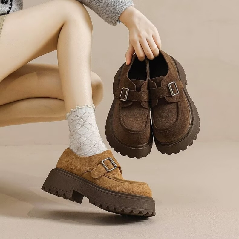 真皮！专柜商场撤柜断码粗跟圆头时尚小皮鞋乐福鞋女M028133-2