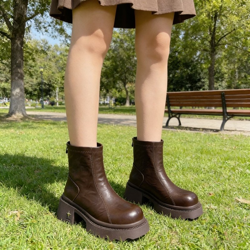 专柜商场撤柜断码厚底粗跟圆头瘦瘦靴后拉链马丁短靴女Z538307-1A,女鞋,马丁靴,淘宝优惠券,粉丝福利购,淘宝优惠卷