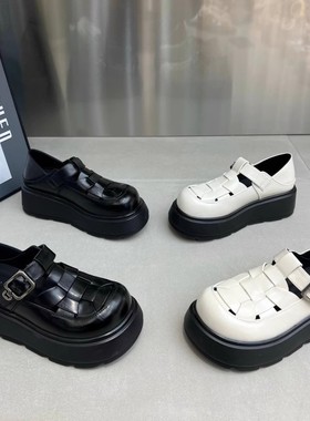 真皮！商场撤柜断码厚底编织镂空罗马风小皮鞋凉鞋女M7-88300-6