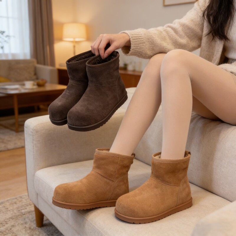 真皮！内增高！商场撤柜断码女鞋平底保暖短靴雪地靴女Z387593-9A
