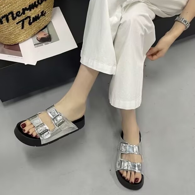 平底厚底舒适皮带扣勃肯露趾凉拖