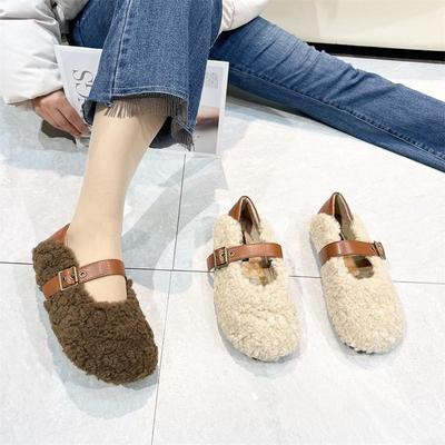 百搭乐福鞋玛丽珍鞋保暖舒适平底加绒豆豆鞋毛毛鞋女Z7-25888-3