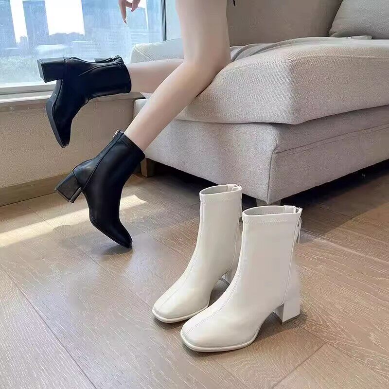 专柜商场撤柜断码粗跟中跟方头时尚气质百搭时装短靴女B10375