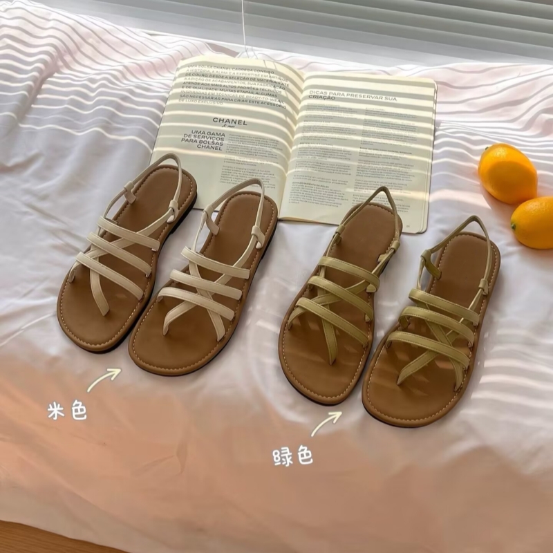 商场撤柜真皮平底夹趾凉鞋
