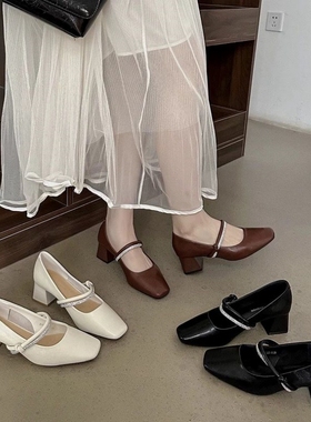 专柜商场撤柜断码粗跟方头时尚气质水钻玛丽珍鞋单鞋女YD25103