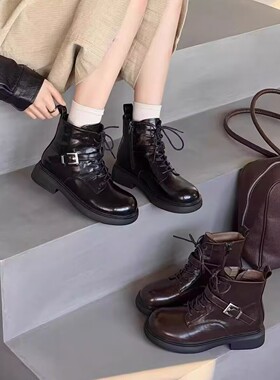 真皮马丁靴！专柜撤柜断码厚底粗跟圆头显瘦短靴女Z1-78008-3A