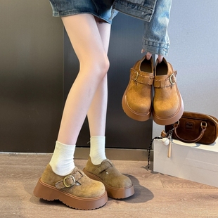 勃肯鞋 真皮 魔术贴单鞋 厚底防滑增高乐福鞋 女2055 专柜撤柜断码