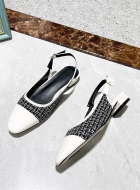 专柜商场撤柜女鞋低跟平底方头后空拼色时尚凉鞋女包头T319-22