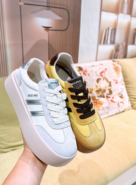 真皮！商场断码女鞋复古德训鞋女厚底休闲鞋板鞋轻便Z2-27701-5