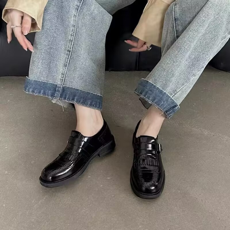 百搭低跟布洛克jk小皮鞋英伦风