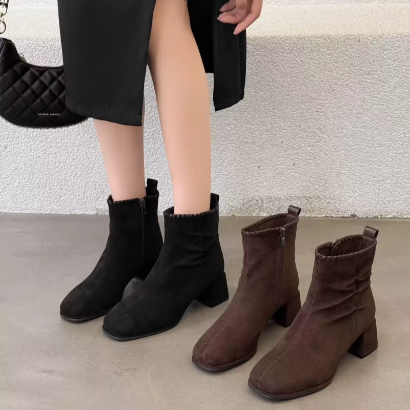 专柜商场撤柜断码粗跟方头时尚舒适侧拉链时装短靴女G9309-109A