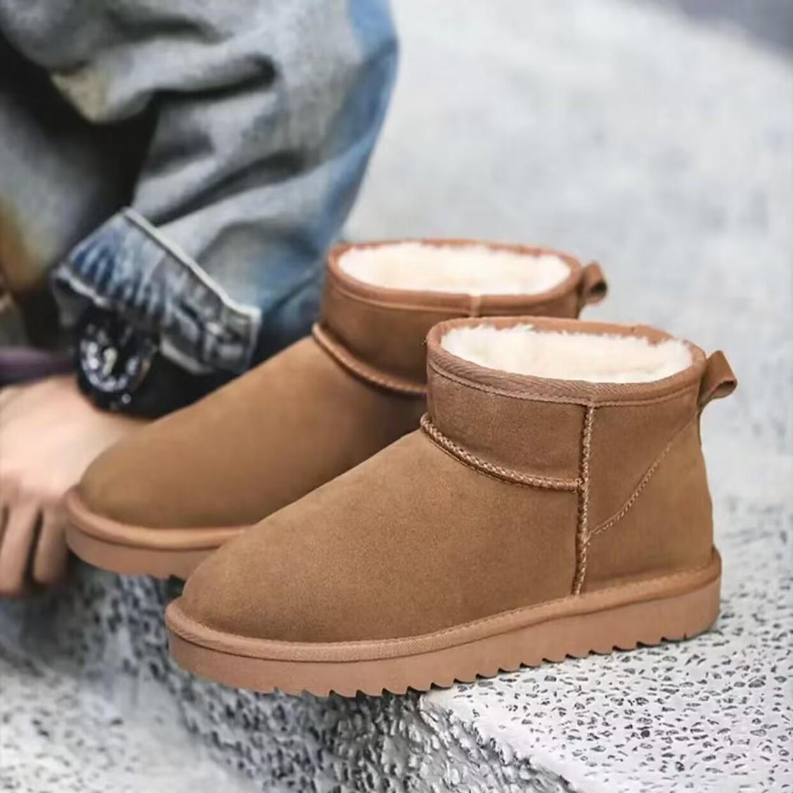 真皮！男士雪地靴！专柜折扣男鞋冬季厚绒保暖短靴男XY5858-1LT