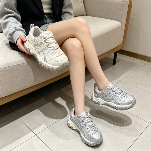 真皮+透网！专柜商场撤柜断码厚底轻便休闲老爹鞋女M021066-1