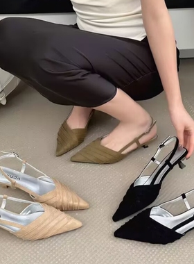 尖头中高跟凉鞋专柜女鞋女夏季百搭细跟女鞋包头凉鞋YD25030