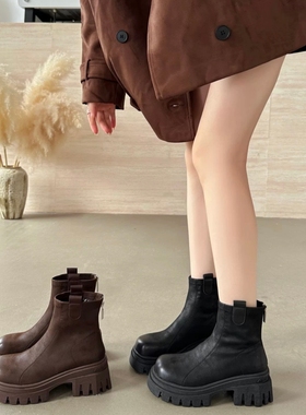 专柜商场撤柜断码厚底粗跟圆头后拉链时尚马丁靴短靴女YD25170-A