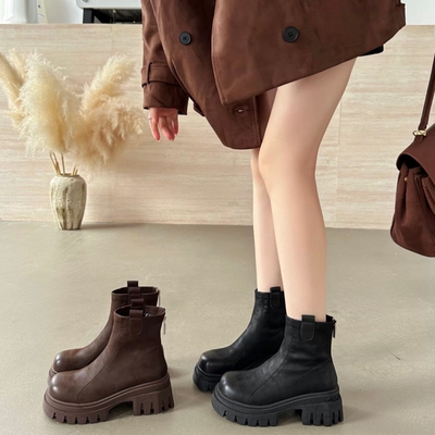 专柜商场撤柜断码厚底粗跟圆头后拉链时尚马丁靴短靴女YD25170-A