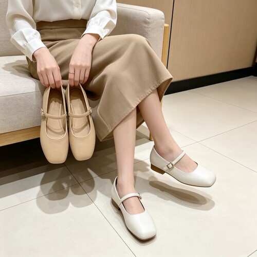 专柜商场撤柜断码粗跟方头百搭一字带玛丽珍单鞋女KD261330-1A