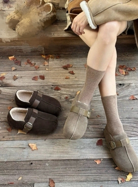 真皮加绒！商场撤柜断码厚底一字带保暖舒适勃肯鞋女Z38772-39A