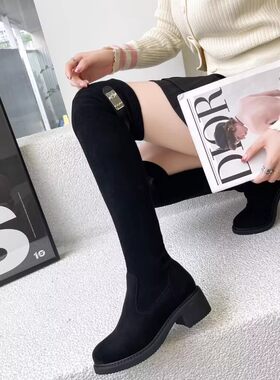 过膝靴！羊京绒！专柜断码女鞋粗跟长筒靴子女气质洋气D72601-76A