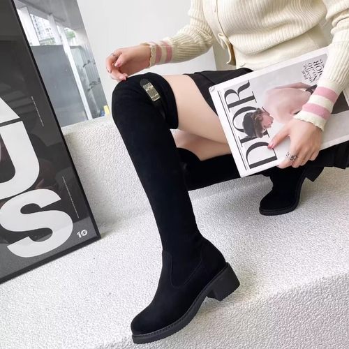 过膝靴！羊京绒！专柜断码女鞋粗跟长筒靴子女气质洋气D72601-76A