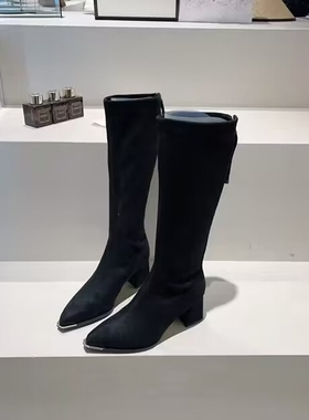 骑士靴！不过膝！专柜女鞋粗跟高跟尖头洋气长筒靴女Z538327-5A