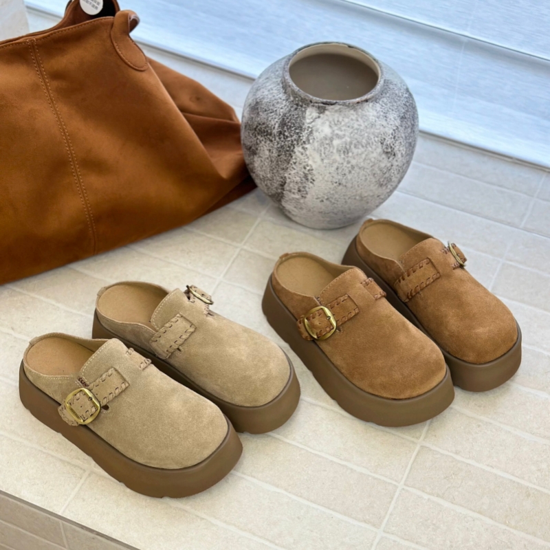 真皮！勃肯鞋女厚底包头拖鞋