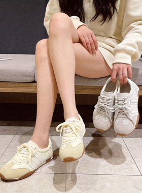 真皮+布面!专柜商场撤柜断码透气显脚小休闲德训鞋女Z5-7708-38