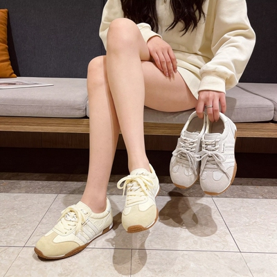 真皮+布面!专柜商场撤柜断码透气显脚小休闲德训鞋女Z5-7708-38