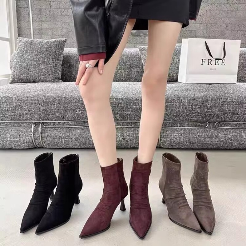 气质名媛高端！专柜女鞋细跟高跟尖头短靴女YD88135A