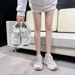 真皮 专柜商场撤柜断码 厚底增高小个子休闲老爹鞋 女702 网面