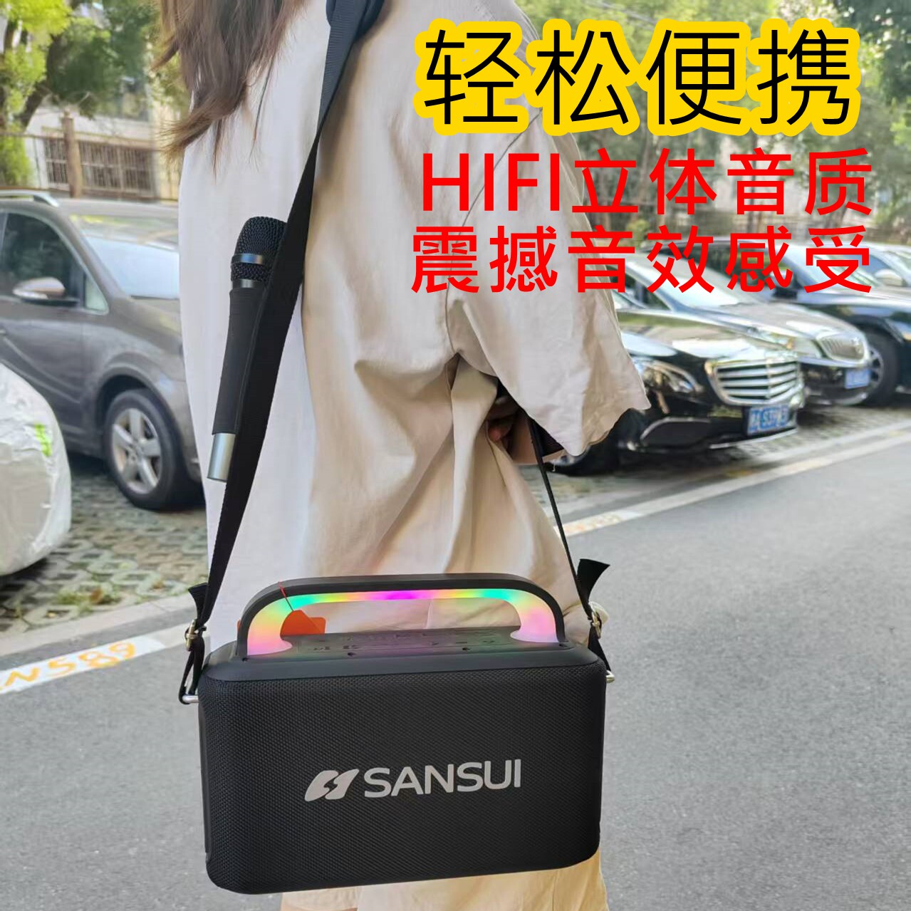 山水 G001便携式蓝牙K歌音响话筒户外露营广场舞手提小音箱低音炮