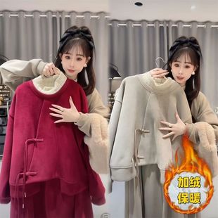 加绒加厚秋冬新款 女宽松休闲上衣半身裙两件套潮 甜美国风卫衣套装