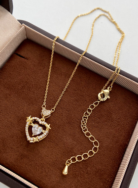 小众设计镂空爱心星芒吊坠项链女